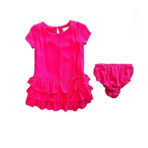 Kate Spade baby girls bright pink ruffle hem dress and diaper cover 24 months